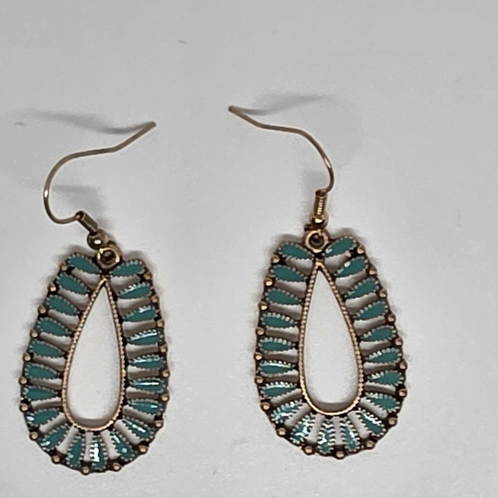 Teardrop Dangle Earrings Turquoise Color Accent Boho Style Jewelry